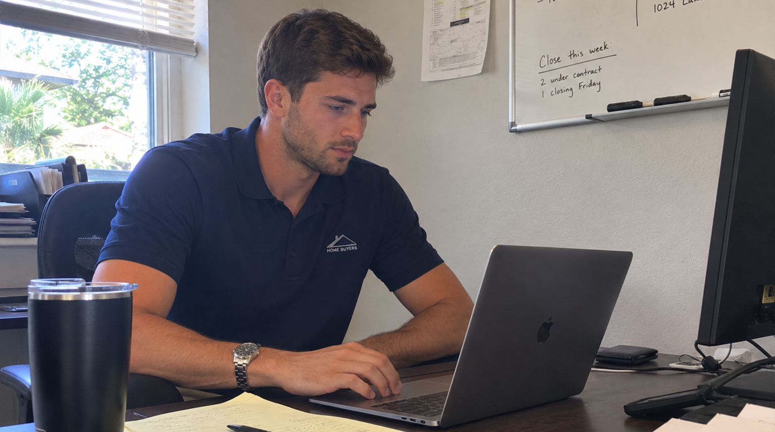 Northstar Home Buyers team member working at his desk on a laptop